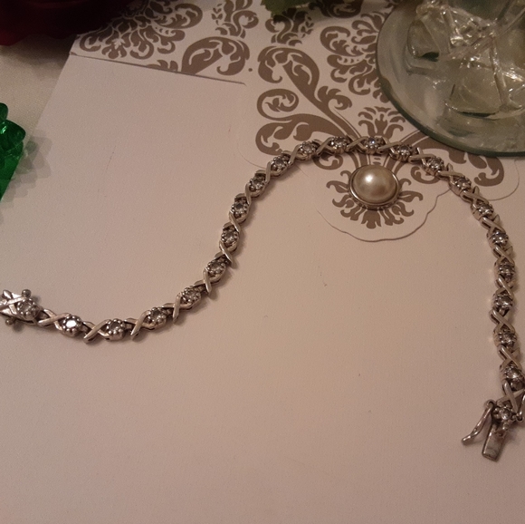 VINTAGE 925 SOLID STERLING SILVER CZ LOVE & KISSES TENNIS BRACELET - Picture 9 of 12